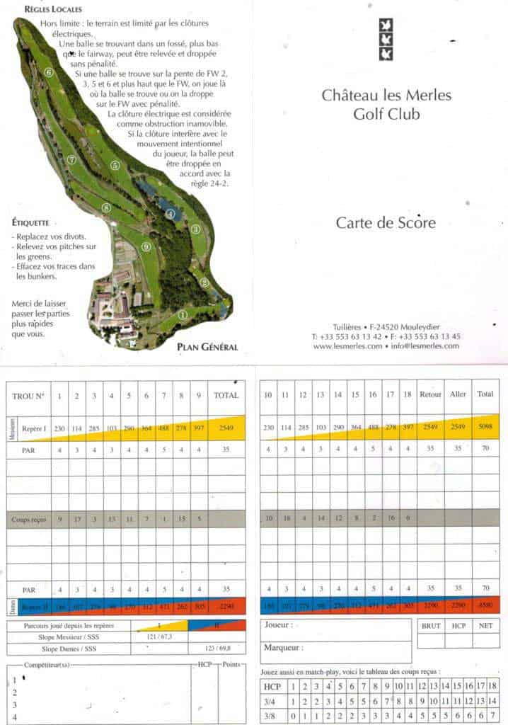 Score card golf dordogne