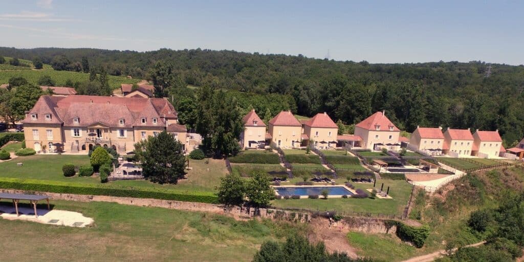 Drone view of chateau les merles the hotel and the villas