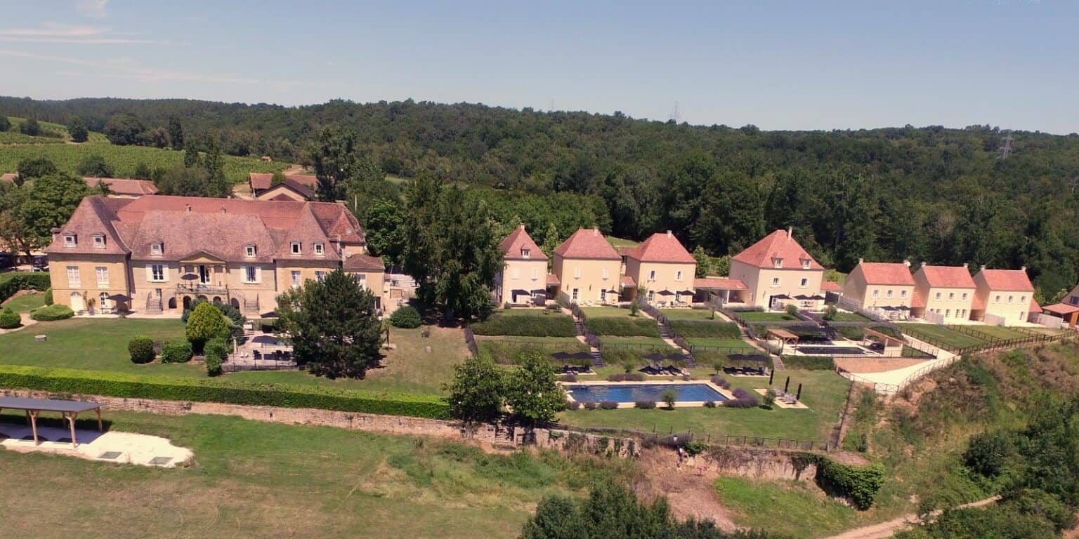 Drone view of chateau les merles the hotel and the villas