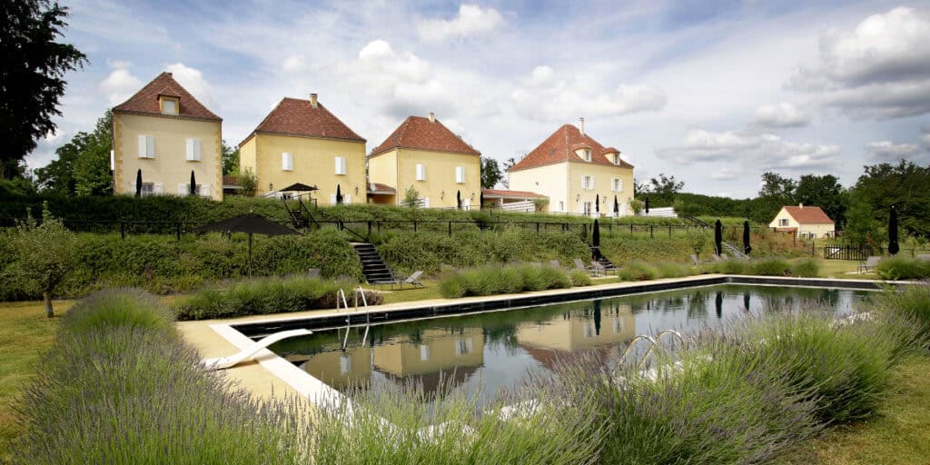 exterior view of the rental villas of chateau les merles in the dordogne