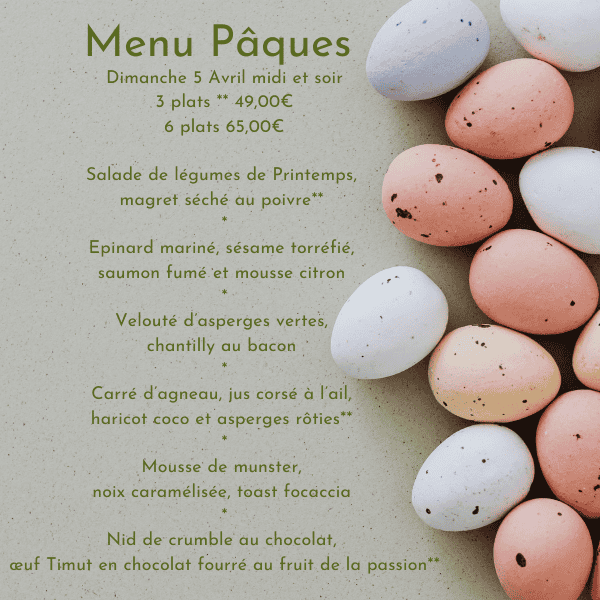 Menu de paques 2026 Chateau les merles restaurant dordogne